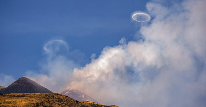Etna emits volcanic vortex rings into the Italian sky