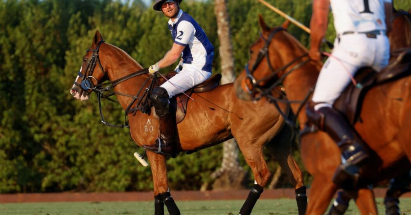 Prince Harry takes to the polo field in front of the Netflix cameras